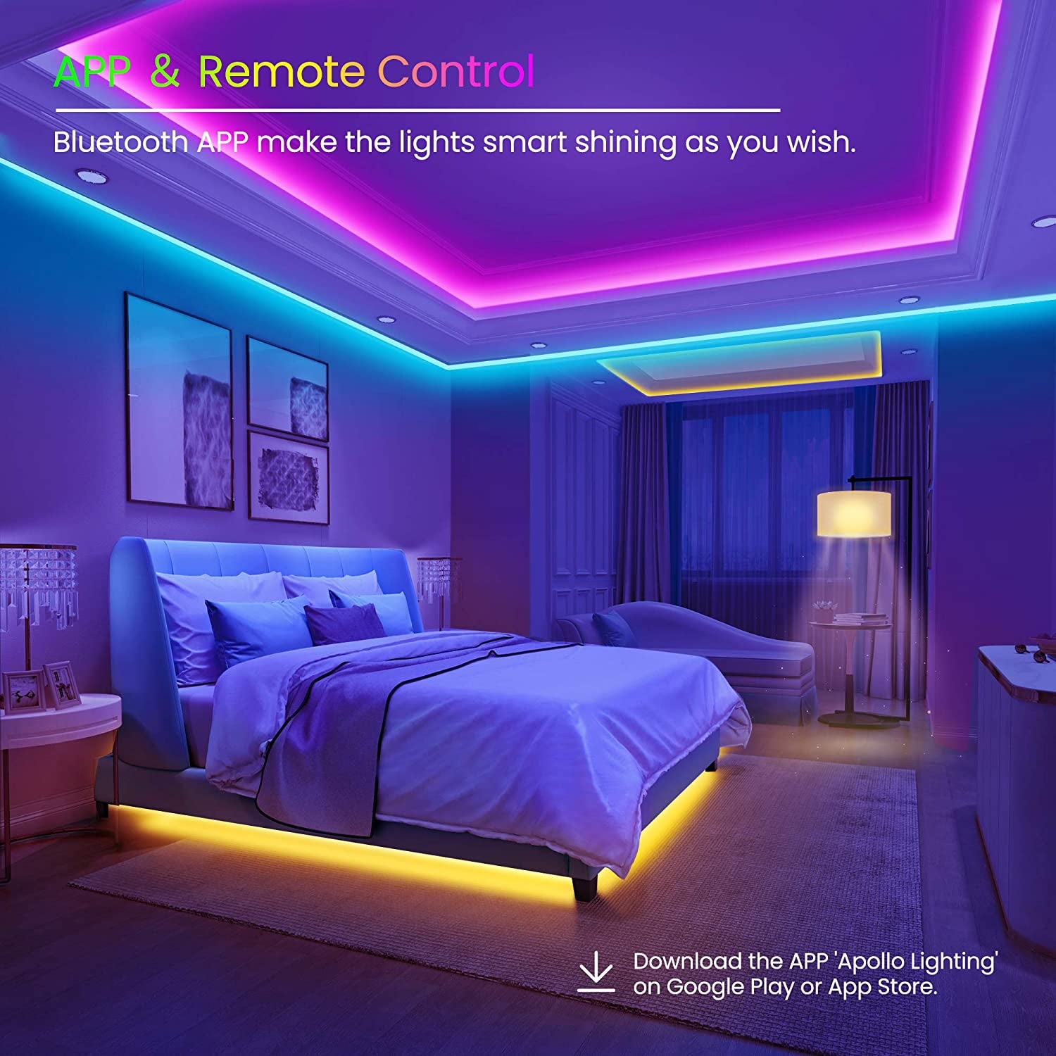 50 FT LED Strip Lights Music Sync, Phone Controller and IR Remote(App+Remote +Mic)