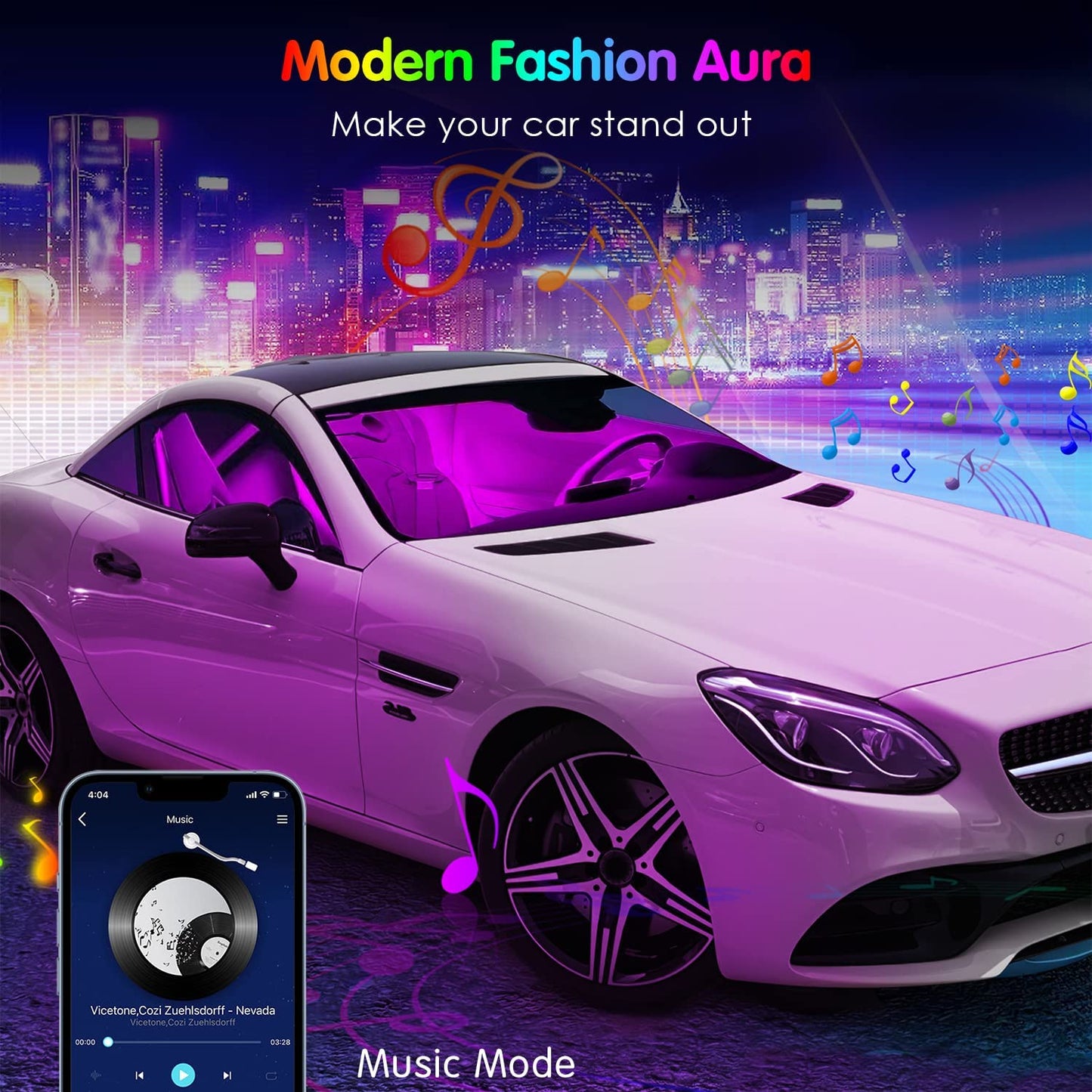 Interior Car Lights  Car Accessories APP Control with Remote Music Sync Color Change RGB under Dash Car Lighting with Charger 12V LED Lights