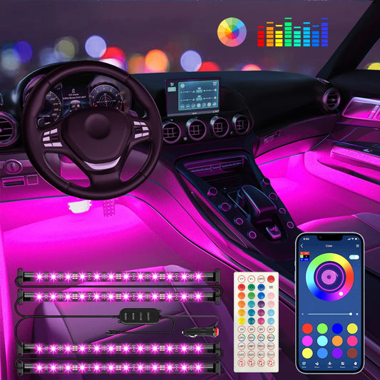 Interior Car Lights  Car Accessories APP Control with Remote Music Sync Color Change RGB under Dash Car Lighting with Charger 12V LED Lights