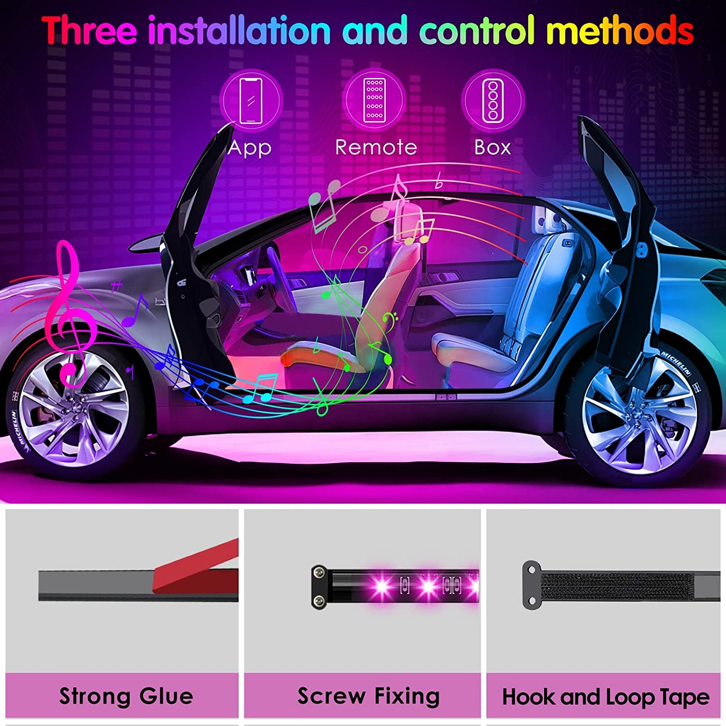 Interior Car Lights  Car Accessories APP Control with Remote Music Sync Color Change RGB under Dash Car Lighting with Charger 12V LED Lights