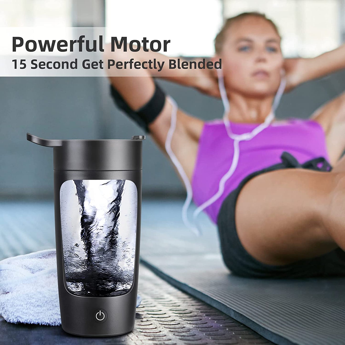 PowerBlend™ 22oz Electric Shaker Bottle - USB-Rechargeable Blender for Protein Mixes, Coffee & Milkshakes - Effortlessly Mixes with Powerful Battery (Black)"