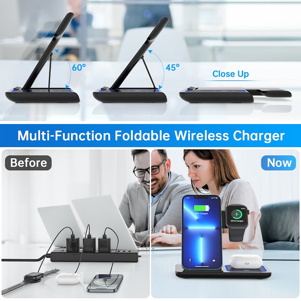 18W 3-in-1 Wireless Charger Station: iPhone, AirPods, iWatch Compatible, QC3.0 Adapter Included