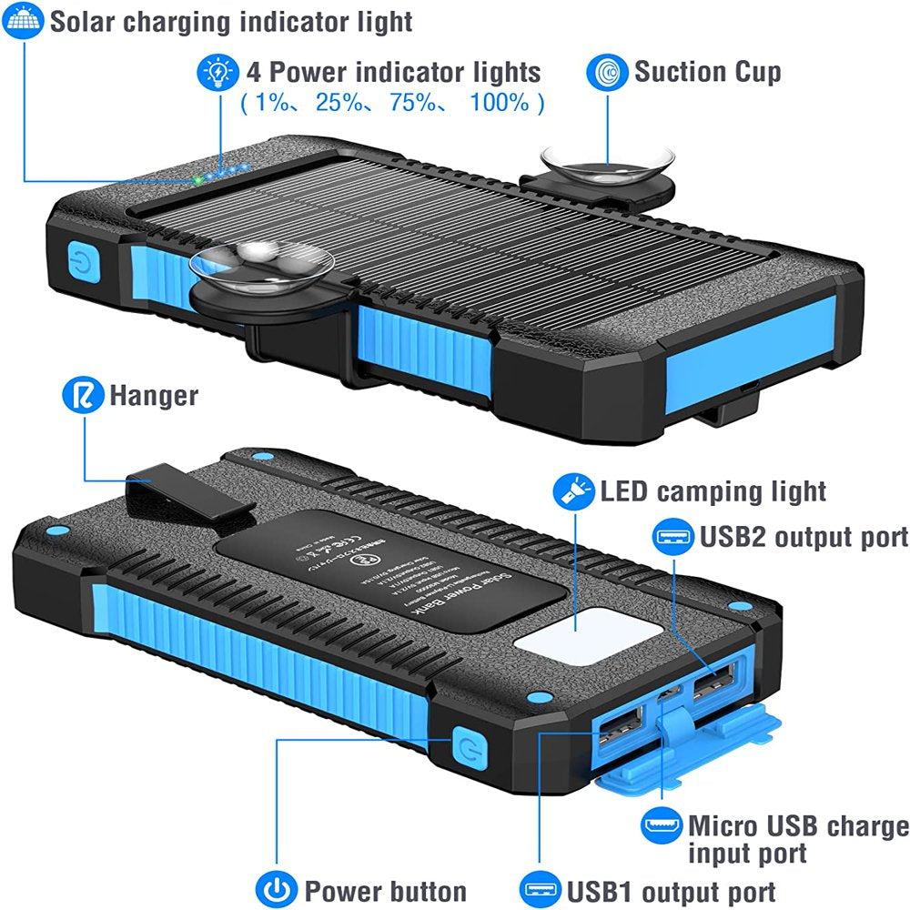 Solar Charger 18W, QC 3.0 Portable Solar Wireless Power Bank 10W/7.5W/5W with 4 Outputs & Dual Inputs, 20000Mah External Battery Pack for Cell Phone（Dark Green）