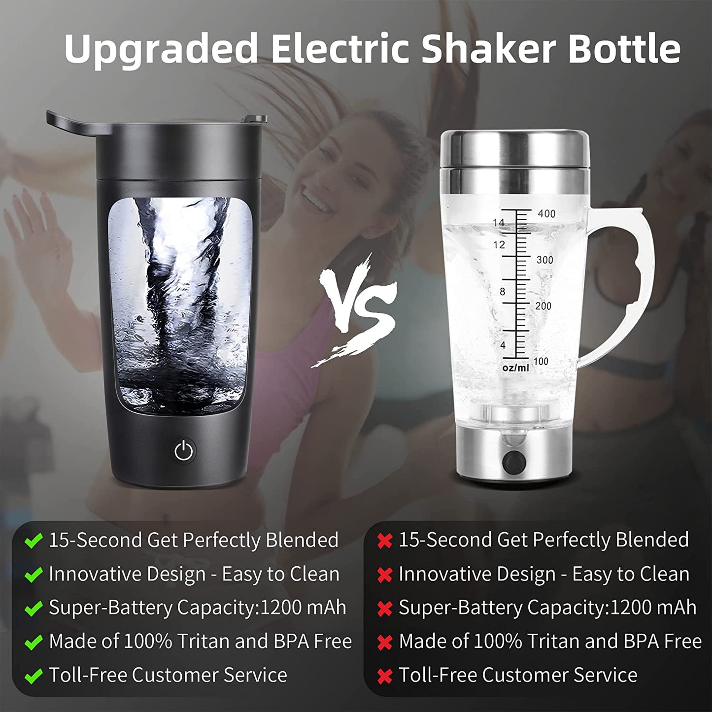 PowerBlend™ 22oz Electric Shaker Bottle - USB-Rechargeable Blender for Protein Mixes, Coffee & Milkshakes - Effortlessly Mixes with Powerful Battery (Black)"