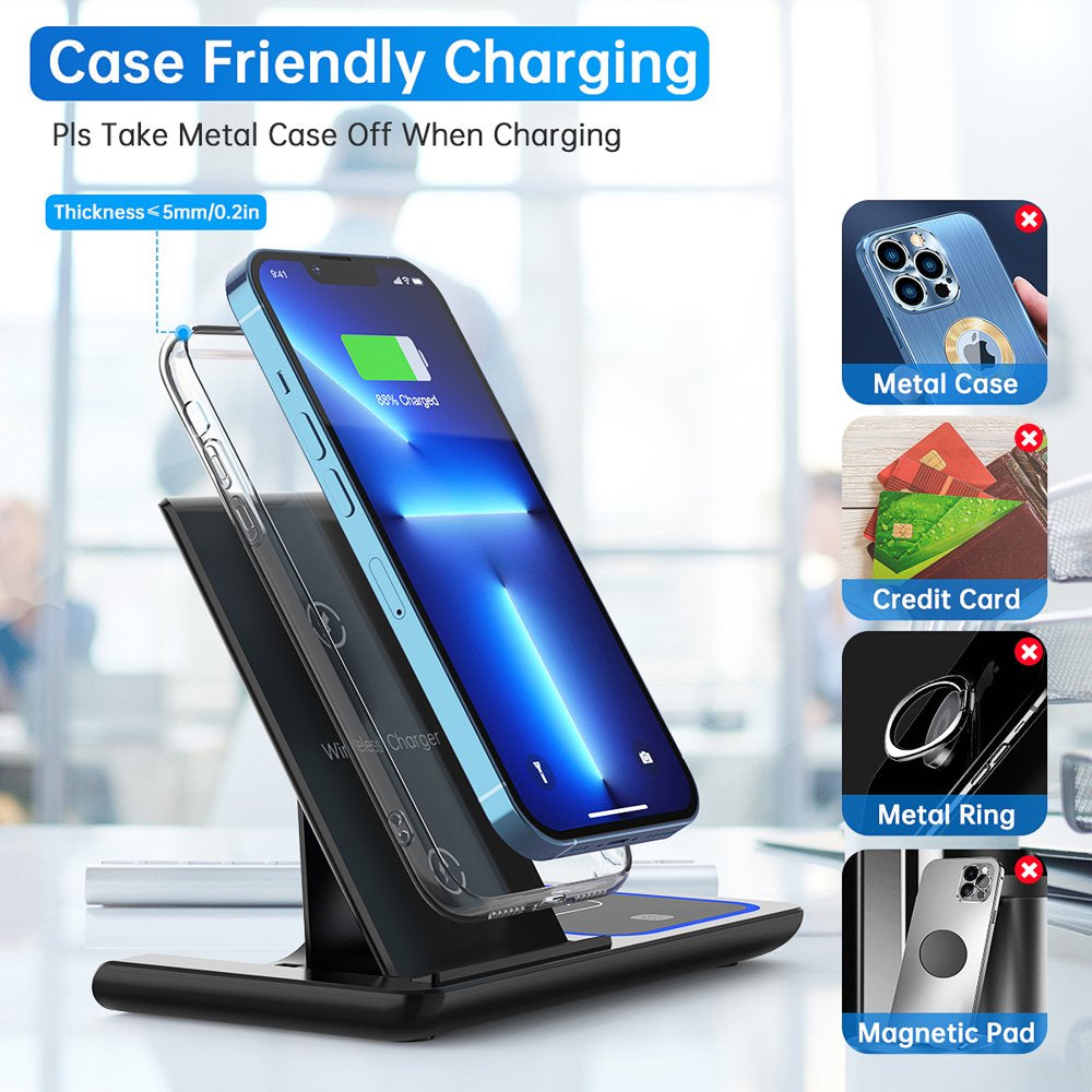 18W 3-in-1 Wireless Charger Station: iPhone, AirPods, iWatch Compatible, QC3.0 Adapter Included