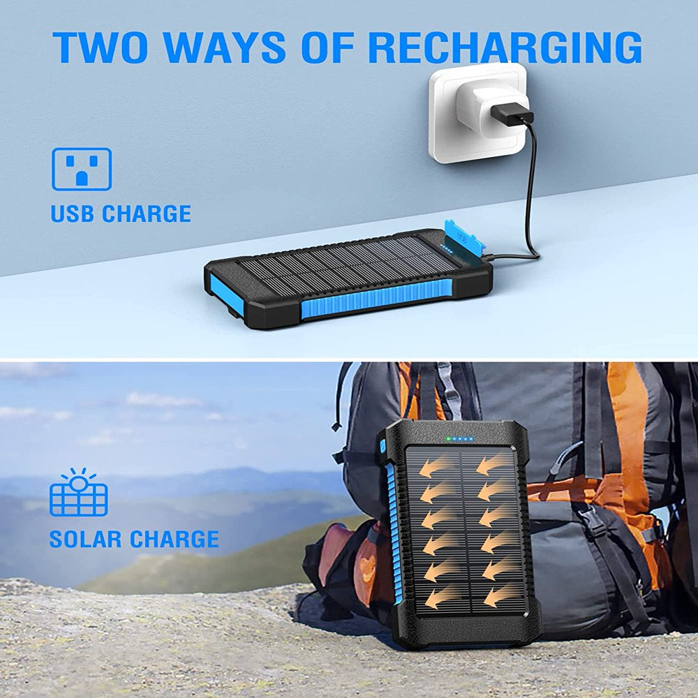 Solar Charger 18W, QC 3.0 Portable Solar Wireless Power Bank 10W/7.5W/5W with 4 Outputs & Dual Inputs, 20000Mah External Battery Pack for Cell Phone（Dark Green）